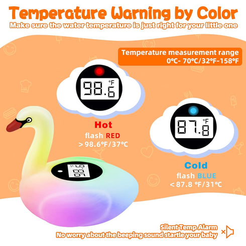 Baby Bath Thermometer with Colorful Lights, Rechargeable Bath Thermometer Baby Safety, Swan Baby Bath Temperature Toy, BPA-Free Baby Bathtub Water...