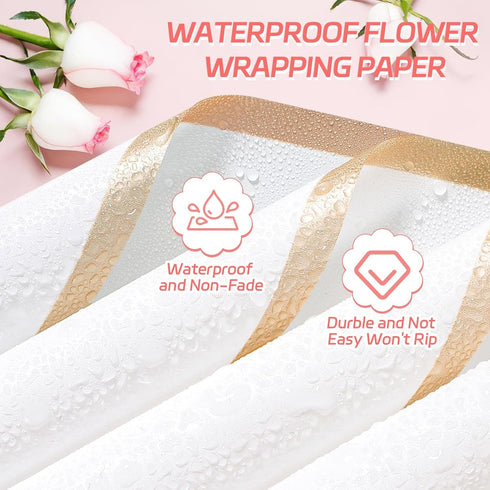 25 Sheets Flower Wrapping Paper, White Floral Paper Waterproof Bouquet Wrapping Paper Florist Supplies for Gift Box Packaging Wedding Birthday Par...