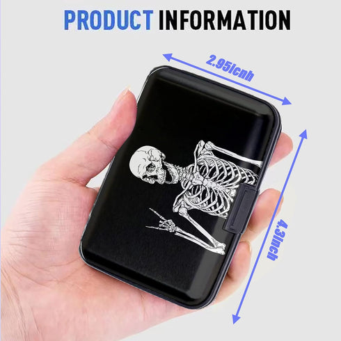 Credit Card Holder, Mini RFID Blocking Aluminum Wallet Slim Metal Hard Case Travel Wallet ID Case for Women and Men, 4.3 x 2.9 Inches, Skull...