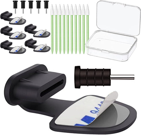 USB C Anti-Lost Dust Plug 5 Pcs Silicone Detachable Adhesive 3.5mm Headphone Jack Protector Cover Dust-Free Foam Cleaning Swab Sticks Compatible w...