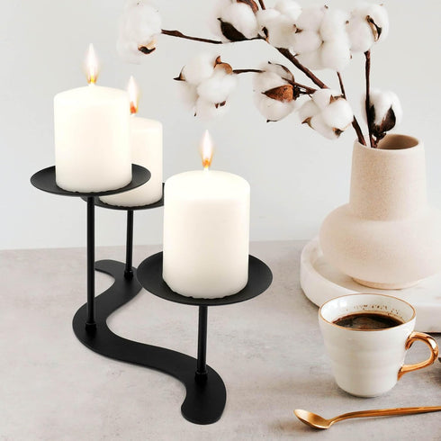 Iron Candle Holder Fireplace: Metal Candelabra Centerpiece Decor - Candle Holder Stand for 3 Candelabra Pillar Candles...
