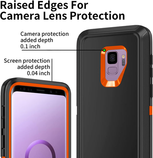 for Galaxy S9 Case, Heavy Duty Shockproof Dust/Drop Proof 3 Layer Full Body Protection Rugged Cover Case for Galaxy S9, Black/Orange...