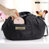 Drawstring Makeup Bag - Chic Black Diamond Stitched Quilted Makeup Bag w/ Gold Hardware - Large, Water-Resistant Expandable Black Makeup Bag with ...