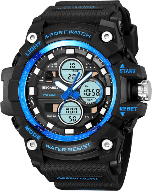 Military Men's Sports Analog Quartz Watch Dual Display Alarm Digital Watches with LED Backlight...