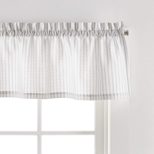 Martha Stewart Ticking Stripe 3-Piece Window Curtain Valance and Tiers Set, White Grey...