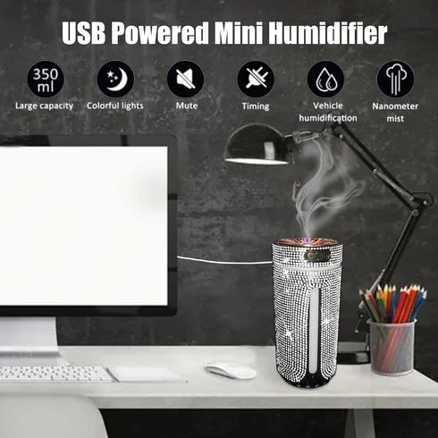 Bling Crystal Car Diffuser Humidifier, USB car essential oil diffuser,Car Diffuser Humidifier Aromatherapy,2 Mist Modes,Portable mini humidifier f...