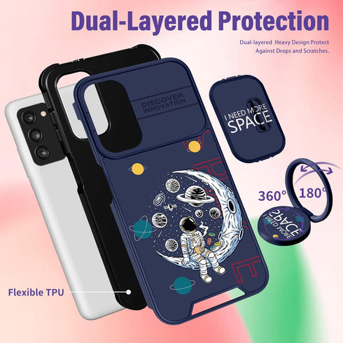 (2in1 for Samsung Galaxy A03S Phone Case for Women Cute Girls Cover Astronaut Fun Funny for Teen Boys Cool Cartoon NASA Design with Camera Cover a...