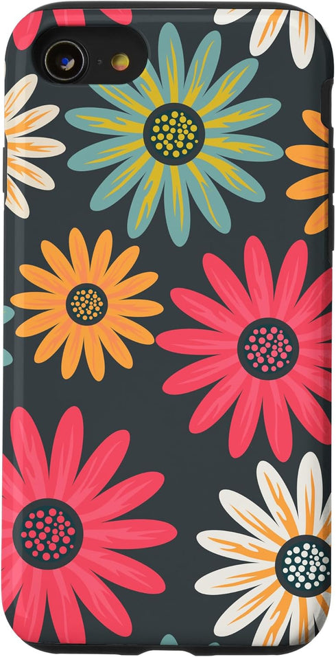 iPhone SE (2020) / 7 / 8 Floral Daisy Flowers Pink Green Orange Grey Pattern AEN021 Case...