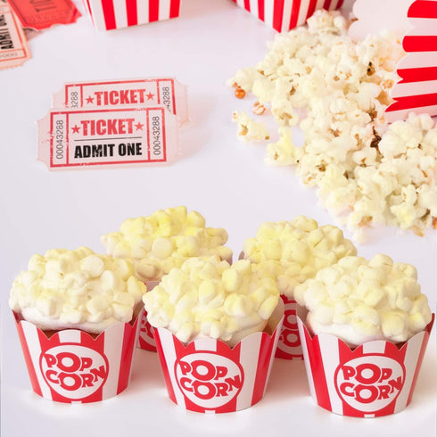 Popcorn Cupcake Wrappers, Red and White Striped - Circus Party Supplies, Carnival Decorations, and Movie Night Theme - Set of 48 for Birthday Part...