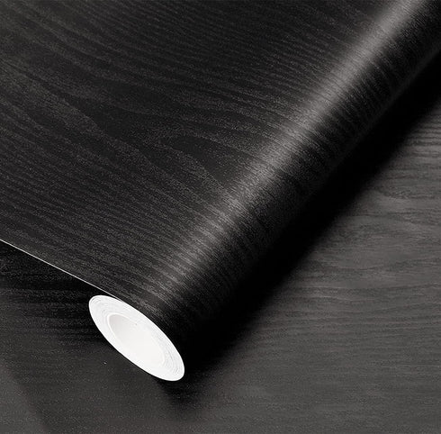 Black Wallpaper Wood Peel and Stick Wallpaper Self Adhesive Film Black Contact Paper Countertop Furniture Kitchen Wall Waterproof Removable Self S...