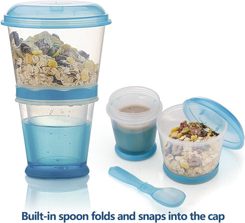 INOGIH Cereal On the Go Cups Breakfast-Portable Drink-Cup Cereal To-Go Container-Cup with Spoon (Blue)...