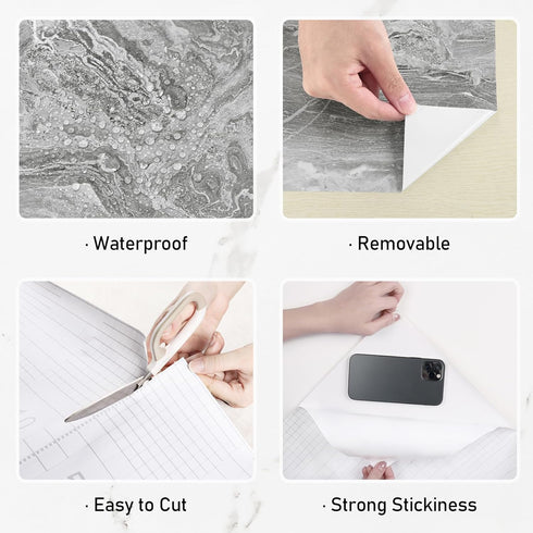 Silver/Gray Marble Contact Paper Glossy Marble Peel and Stick Countertops Wallpaper for Kitchen Backsplash Faux Marble Wall Paper Self Adhesive Vi...