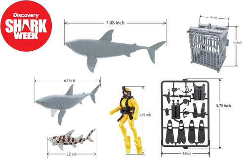 Shark Week Discovery Shark Diving Exploration Playset, Cage, Leopard Shark, Birthday Gift and Party Favors for Kids...
