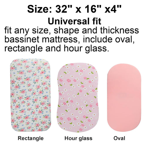 Onacosht Bassinet Sheets Set 3 Pack for Baby Girl, Stretchy Soft Jersey Knitted Fitted Sheet Universal for Oval Rectangle and Hourglass Bassinet M...