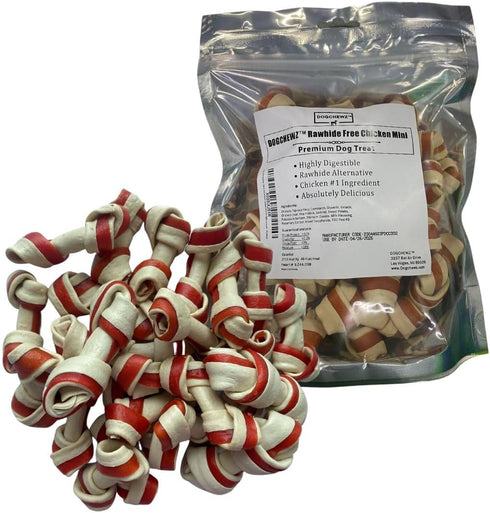 DOGCHEWZ™ Rawhide Free Knotted Bone Dog Chew Treats for Small & Puppy - Size 2.5 Inches (24 Count/Bag) - Chicken Flavored - Gluten Free...
