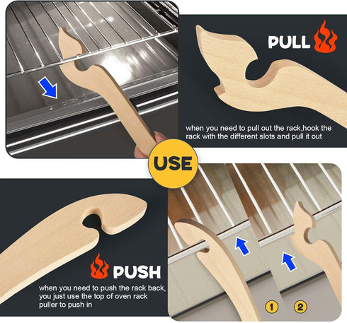 Wooden Oven Rack Puller 2 Pack Oven Long Handle Push Pull Tool Oven Accessories for Toaster Oven Air Fryer, Prevent Scalding...