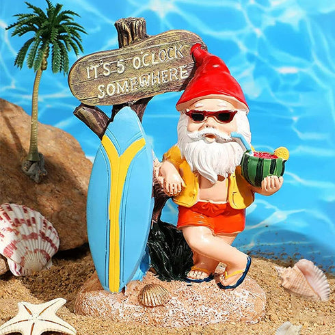 Garden Gnomes Outdoor Funny-It is 5 O'clock Somewhere Gnome Ourdoor Statue for Indoor Outdoor Garden Gnome Sculpture Patio Yard Lawn Dwarf Decorat...