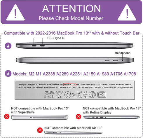 Anban Compatible with MacBook Pro 13 inch Case M2 2025-2016 M1 A2338 A2251 A2289 A2159 A1989 A1706 A1708, Plastic Hard Shell+Keyboard Cover+Screen...