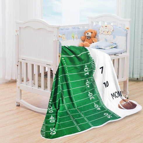 Baby Monthly Milestone Blanket Boy - Newborn Month Blanket Unisex Neutral Personalized Shower Gift Football Sports Nursery Decor Photography Backg...