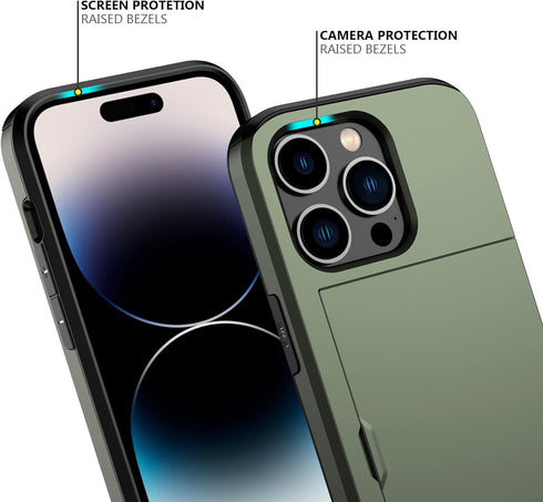 Nvollnoe for iPhone 14 Pro Case with Card Holder Heavy Duty Protective Dual Layer Shockproof Hidden Card Slot Slim Wallet Case for iPhone 14 Pro f...
