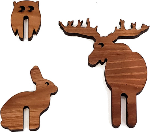 Jonathan Alden Pot Lid Lifter Set, Wilderness Animals, 3-Piece, Cherry Wood, Natural...