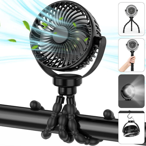 Baby Stroller Fan, Portable Fan 5200mah with LED Lights, Clip on Fan for Baby, Mini Desk Hanging Fan Battery Rechargeable Personal Fan for Strolle...