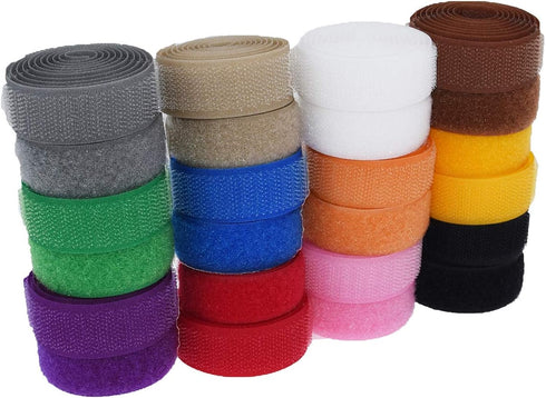 Filan 12 Colors 24 Yards Sew On Hook and Loop Tape Fastening Nylon Fabric Tape with Non-Adhesive for DIY Craft Interlocking Tape Sewing Fasteners ...