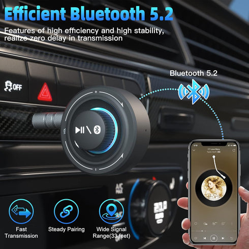 Bluetooth Car kit Aux Receiver, Portable 3.5mm Aux Bluetooth Car System for Car Radio Bluetooth 5.2 Wireless Audio Receiver for Car Stereo Home St...