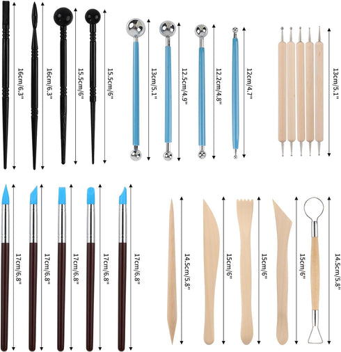RUBFAC Polymer Clay Tools, Clay Tools Kit, 24pcs Clay Sculpting Tools Set with Stylus and Rock Painting Kit - Air Dry Clay Modeling for Pottery an...