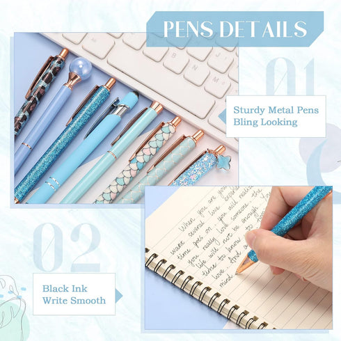 16 Pcs Ballpoint Pens Set Metal Crystal Diamond Pen Glitter Pens for Journaling Pretty Cute Pens Black Ink Retractable Fancy Pens Gifts for Women ...