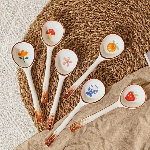 Ceramic Soup Spoons Set Asian Spoons Chinese Japanese Tablespoon for Ramen Pho Wonton Dumplings Miso - Set of 6...