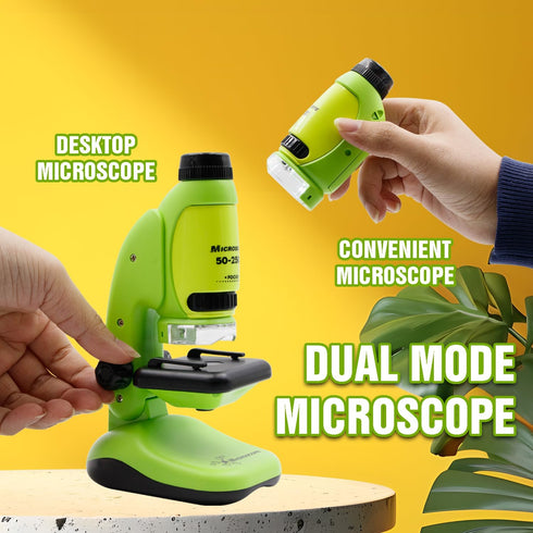 2 in 1 Microscope for Kids with Detachable Mini Pocket Microscope 50X-250X Slides Specimens & Colorful LED Light Experiments Educational Toys STEM...
