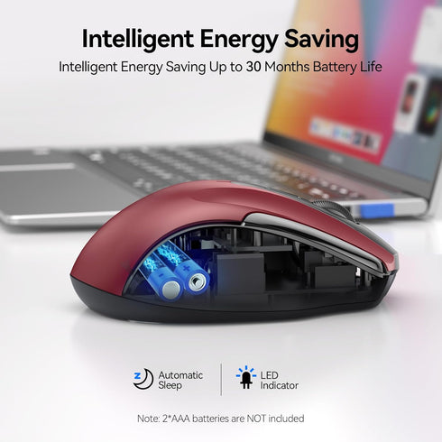 TECKNET Wireless Mouse (2.4G & BT5.0/3.0) Silent Mouse 4800 DPI Computer Mouse 6 Buttons Bluetooth Mouse, USB A Mouse Wide Compatibility - Red...