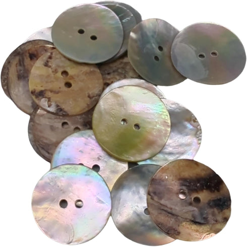 Natural Mother_of_Pearl Shell Buttons - Nacar - AKOYA - 2 Holes Round Sewing Buttons - Iridisdent Color - Produced and Shipped from Spain (25 mm)...
