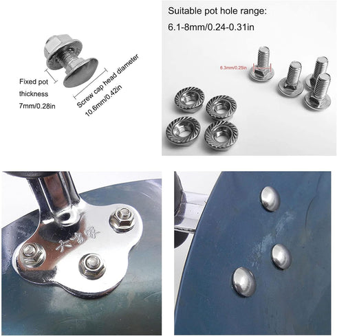 4 Pack Stock Pot Handle Screws SaucePan Grip Mount Screw M6x16mm Repair Fixing Lock Bolt Replacement for Wok Soup Pots Nonstick Stockpot Frying Pa...