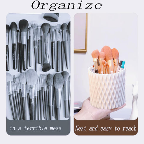 White Pen Holder for Desk 360 Degree Rotating Pencil Holder Large Capacity Makeup Brush Holder Multifunctional Pen Organizer for Home Office Schoo...