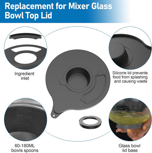 Mixer Bowl Cover for Kitchen-Aid K5GB 5 Quart Glass Part, Mixer Glass Bowl Splatter Guard Lid with Ingredient Opening Compatible with KitchenAid T...