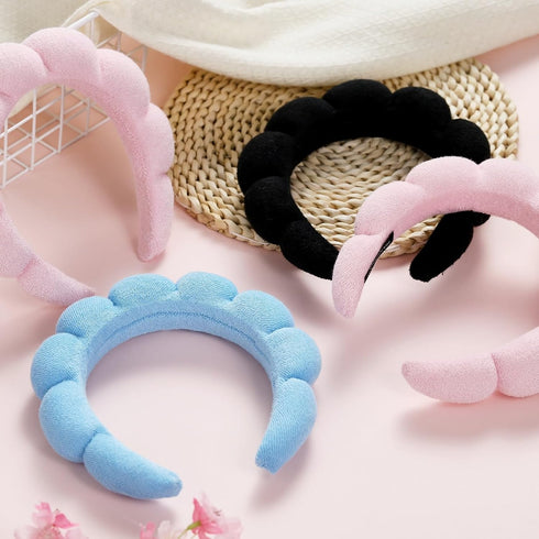 2 Pieces Spa Headbands for Washing Face Puffy Makeup Headband Skincare Headbands Face Wash Terry Cloth HeadBands for Skin Care (Black + Pink)...