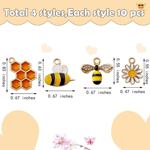 40Pcs Honey Bee Charms with Rhinestone Flower Honeycomb Alloy Enamel Charms Pendants for Jewelry Bracelet Necklace Earrings Making DIY Craft Suppl...