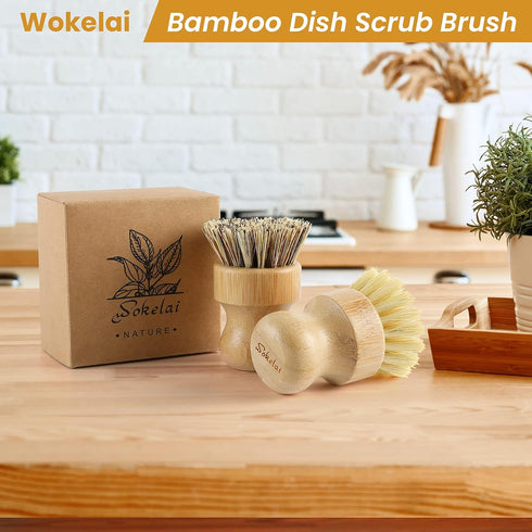Bamboo Dish Scrub Brushes Set for Kitchen - Wooden Cleaning Scrubbers Brushes, Eco-Friendly Natural Dishes Washing Brush for Dishwashing Cast Iron...