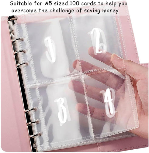 25 Pack A5 Binder Sleeves 100 Envelopes Money Saving Challenge A5 Money Saving Binder, Pouches Either Labeled 1-100 Money Pouches for Cash Stuffin...