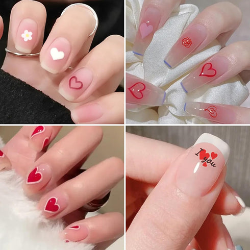 Valentine's Day Nail Stickers Decals Cute Heart Nail Art Decals 3D Self-Adhesive Nail Stickers Heart Strawberry Bow Flower Nail Designs Nail Decal...