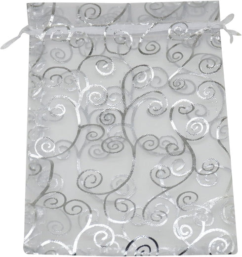 100pcs 4x6 Inch Flower Vine Design Organza Bags, Drawstring Mesh Pouch Packaging for Wedding Favor Party Jewelry Candy Gift Bag (White Silver)...