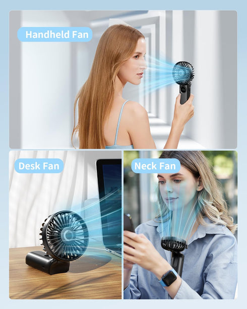 Handheld Fan, Foldable Portable Fan with LED Display, 3000mAh Battery Operated Mini Hand Held Fan, Handheld/Neck/Desk 3 in 1 Personal Small Fan fo...
