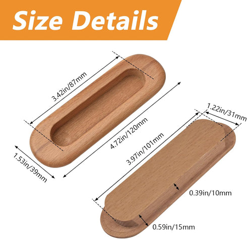 2PCS Oval Wood Recessed Concealed Handle, Embedded Design Sliding Door Handle Wood Cabinet Pulls Flush Sliding Closet Door Pulls for Sliding Barn ...