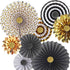 Gold Black Paper Fans Flower for Halloween Party Decorations,black2,Set of 8...
