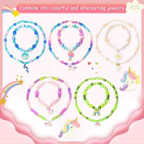 SENSHMAY Pearl Beads, Multicolor Pearl Craft Beads Gradient Pearls for Jewelry Making 6mm 8mm, Pearl & Resin & Gold Enamel Pendants, Round Beads S...