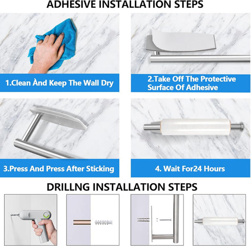 Paper Towel Holder, Self Adhesive or Drilling Paper Towel Holder Under Cabinet for Kitchen, Bathroom, Sink, Pantry, Fridge, Stainless Steel Paper ...