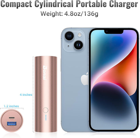 BONAI Portable Charger USB C 5000mAh Small Power Bank Cellphone Battery Charger for iPhone 15 14 13 12 11 X Samsung Huawei (USB A to USB C Chargin...