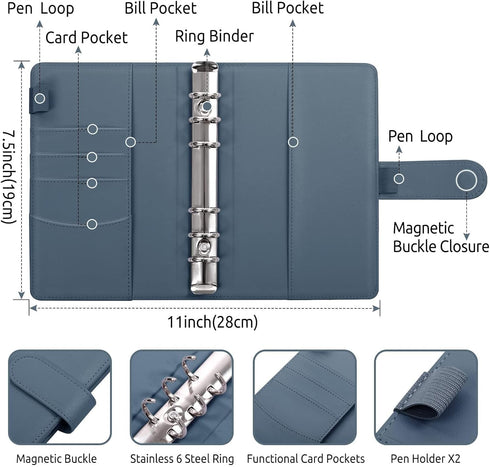 SKYDUE A6 Budget Binder, Money Organizer for Cash with 8pcs Zipper Envelopes,12pcs Expense Budget Sheets & 24 Rose Gold Sticky Labels, Money Savin...